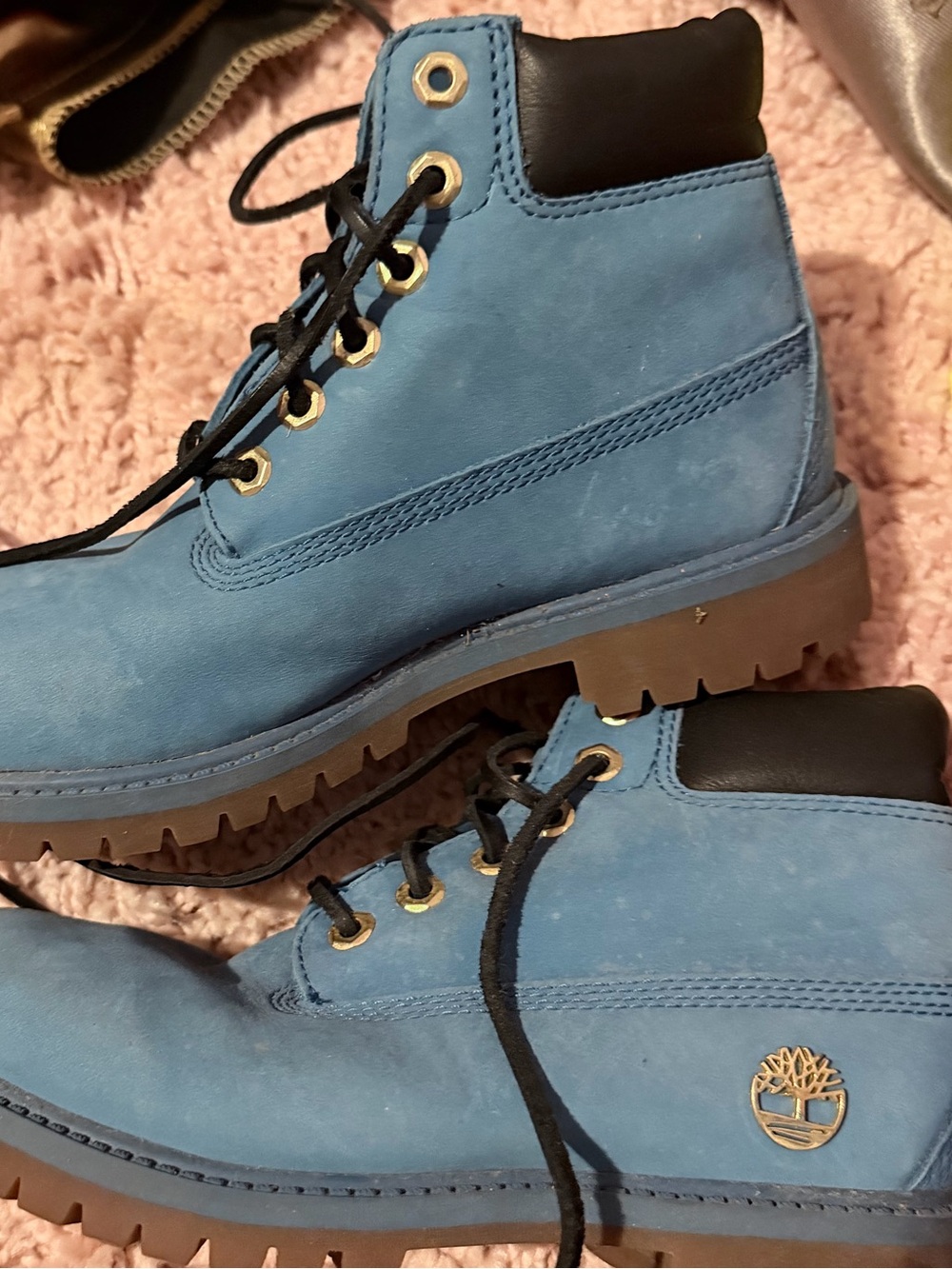 Timberland Blue Nubuck Work Boots with Black Collar